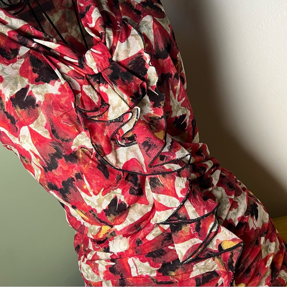 Classiques Entier y2k silk Red and Black Floral ruffle sleeveless Blouse size M - Picture 3 of 9